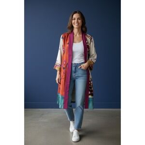 Chicos Kimono Duster Cardigan Jacket Floral Print Size 2 L (12 /14 )